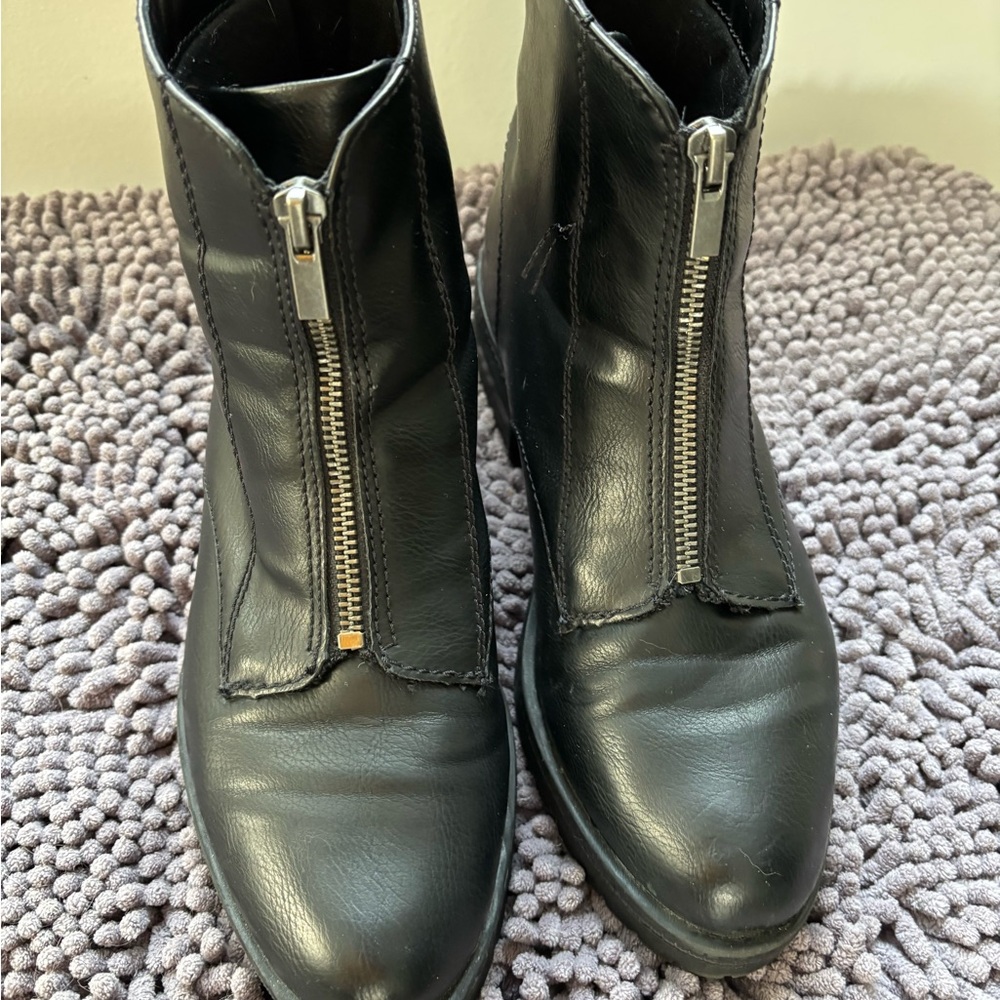 Black Leather Zip-Up Boots